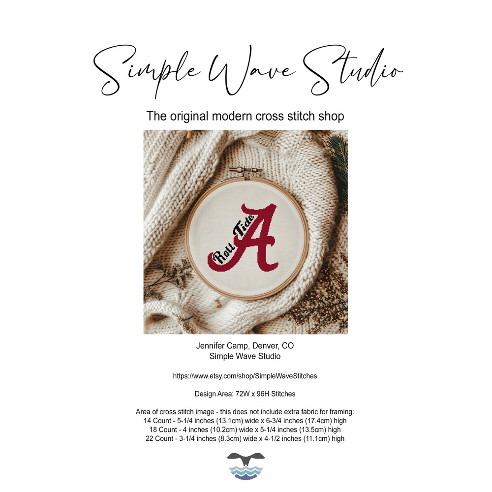 Alabama Roll Tide Football Counted Cross Stitch Pattern Chart‎